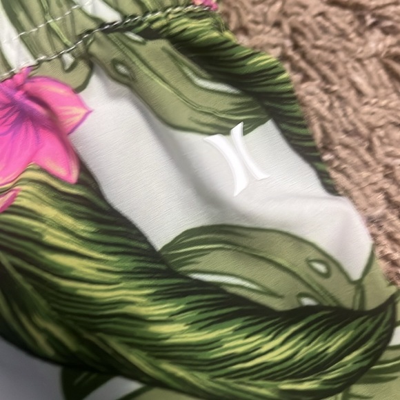 Hurley Women's Tropical Floral Athletic Shorts - Pink and Green - Picture 2 of 6